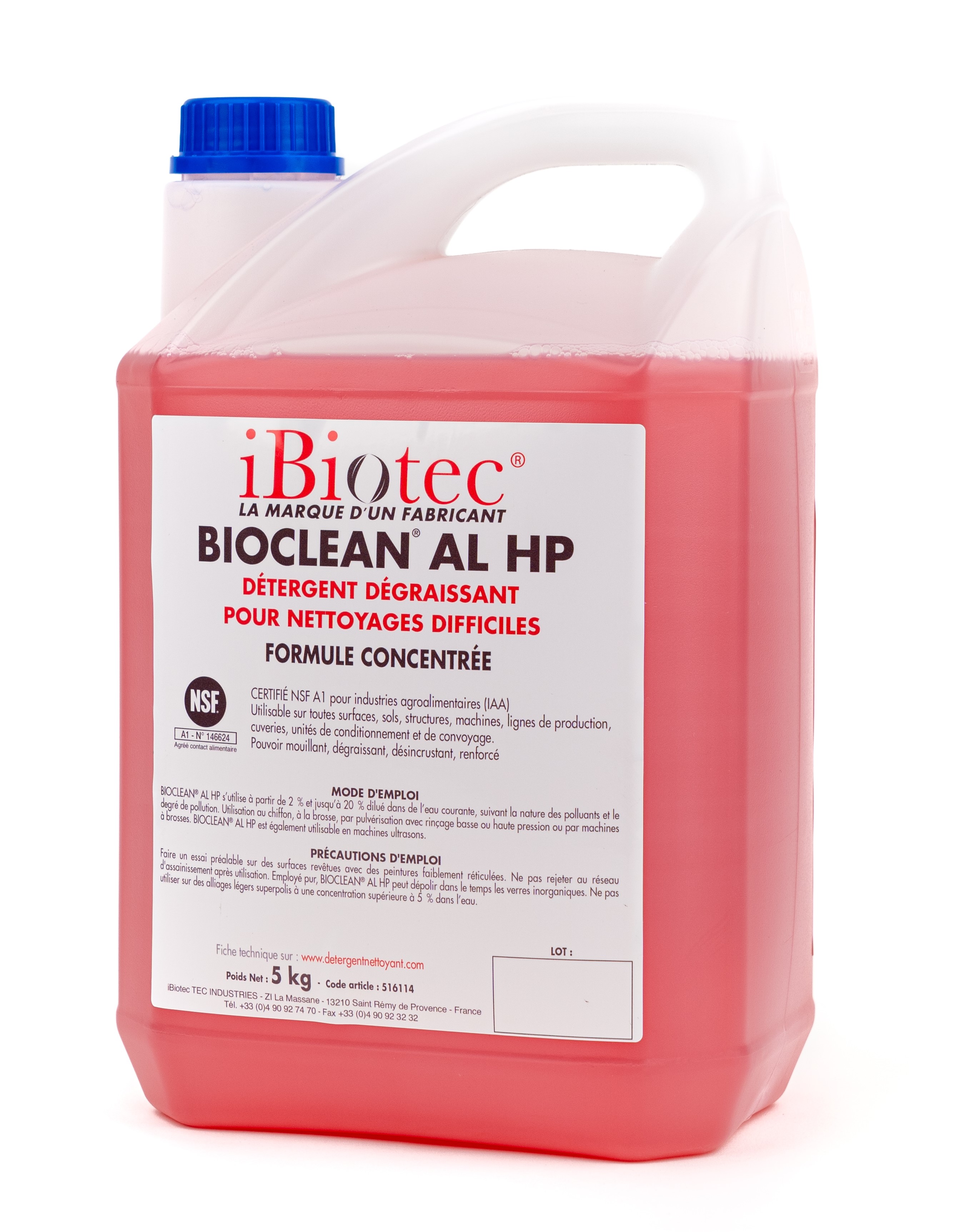 Dégraissant, nettoyant, désincrustant, décontaminant, NSF A1, garanti sans HC, MOSH/POSH, MOAH pour fortes pollutions organiques ou inorganiques. Fortement efficace sur sols, structures, machines, lignes de production, cuveries, lignes de conditionnement. Maintenance industrielle en agroalimentaire. Utilisable à partir de 2% dans l'eau.